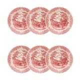 Conjunto 6 Pratos Fundos Oxford Vilarejo 22cm Cerâmica Vermelho