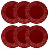 Conjunto 6 Pratos Rasos Oxford Serena Veludo Cerâmica 26cm Bordô