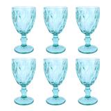 Conjunto 6 taças agua/suco vidro Diamond azul tiffany 260ml Lyor