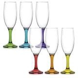 Conjunto 6 taças de vidro transparente com haste coloridas para Champagne Misket Coral 190ml - Mimo