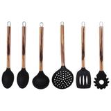 Conjunto 6 Utensílios de Cozinha em Silicone c/ Cabo Inox Rose Gold - Ponteira PRETA - Cosy
