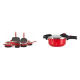 Conjunto 7 Panelas Avulsas Ceramic e Panela de Pressão 4,5L MadeiraMadeira Cromado/Vermelho - Brinox