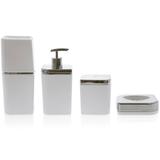 Conjunto Banheiro 4 Peças Sabonete Algodão Cotonete Escova Branco E Prata - Ou
