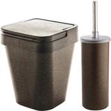 Conjunto Banheiro Lixeira Plástica Eco 5l E Escova Sanitária Madeira - Ou