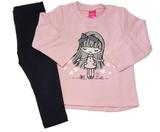 Conjunto blusa de moletom s/ felpa e Legging Cotton TMX Menina Rosa