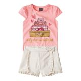 Conjunto Blusa e Short Infantil Menina Mundi rosa