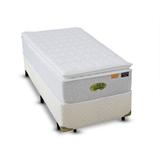 Conjunto Box Universal Cosmopolita Solteiro Americano Bege com Colchão Malásia Latex Molas Ensacadas - 96x203 - Theva