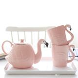 Conjunto Bule e Xícaras para Chá de Cerâmica Flamingo