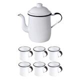 Conjunto Bule Esmaltado 1,25 Litro + 6 Xícaras 70 ml Branco - Metallouça
