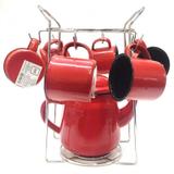Conjunto Bule Esmaltado 1700ml com 6 Mini Canecas e Suporte Cromado - Yazi - Yazi e araminas