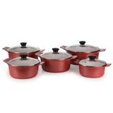 Conjunto c 5 Panelas Forno Fogão Premium Revestida em Cerâmica Antiaderente e Alu. Fundido Vermelha - Aluminios j.r