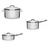 Conjunto Caçarola 1,8L, Panela 1,4L e Caldeirão 1,5L Tramontina 403341 Prata