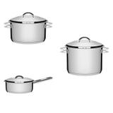 Conjunto Caçarola 1,8L, Panela 1,4L e Caldeirão 9,6L Tramontina 403340 Prata
