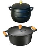 Conjunto Caldeirão Ferro Fundido Bojudo De 4 Litros Mais Caçarola Ferro 6 Litros - Panela Mineira