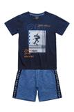 Conjunto Camiseta em meia malha e Bermuda em moletom Quimby Azul