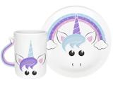 Conjunto Caneca e Prato de Cerâmica Unicórnio - 300ml Oxford Daily 2 Peças