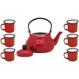 Conjunto Chaleira Esmaltada Tradicional Vermelha 1500ml com 6 Mini Canecas Esmaltadas - Yazi