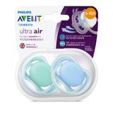 Conjunto com 2 Chupetas Ultra Air - Lisa Azul e Verde - 6 a 18 Meses - Philips Avent