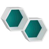 Conjunto com 2 Nichos Hexagonais Favo Branco e Azul Claro - Máxima móveis