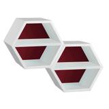 Conjunto com 2 Nichos Hexagonais Favo II com Prateleira Branco com Bordo e Branco - Máxima móveis
