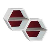 Conjunto com 2 Nichos Hexagonais Favo II com Prateleira Branco com Bordo e Cinza - Máxima móveis
