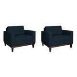 Conjunto com 2 Poltronas Living Azul Marinho - Mobly
