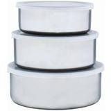 Conjunto com 3 Potes em Aço Inox Com Tampa Plastica Multiuso 18 16 e 14 CM - Mundiart