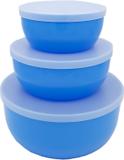 Conjunto com 3 Potes, kit com 3 tamanhos diferentes, P/M/G 12x5/15x6/19x8cm - 0,4l/0,8l/1,6l Azul com Tampa - Fabrica de utilidades