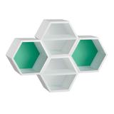 Conjunto com 4 Nichos Hexagonais Favo Branco e Verde Anis - Máxima móveis