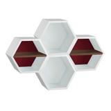 Conjunto com 4 Nichos Hexagonais Favo II com Prateleira Branco com Bordo e Marrom Escuro - Máxima móveis