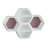 Conjunto com 4 Nichos Hexagonais Favo II com Prateleira Branco e Lilás - Máxima móveis