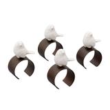Conjunto com 4 Porta Guardanapos Bird de Zamac com Pássaro de Cerâmica Branco e Ferrugem 5,7X3,5X - Lyor
