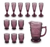 Conjunto com 6 Copos em Vidro e 6 Taças + Jarra - Cor Roxo HR907 HR292 Jogo de Copos Luxo - Santa cecilia