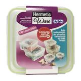 Conjunto com 6 Potes Herméticos Quadrados em Polipropileno Transparente Hermetic Ware - Ligbrin