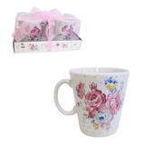 Conjunto de 02 Canecas de Porcelana Estampa de Flores 140 ml - Rocie