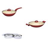 Conjunto de 2 Woks e 3 Potes MadeiraMadeira 404459 Vermelho/Inox - Euro home