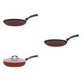 Conjunto de 3 Frigideiras 24cm, 26cm e 28cm Tramontina 424680 Vermelho