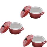 Conjunto de 3 mini panelas redondas porcelana Vermelha - 12,7cm - Bon gourmet