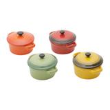 Conjunto de 4 mini panelas redondas com tampa, porcelana colorida 12,5cm - Bon gourmet