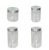 Conjunto de 4 potes de vidros redondos quadriculados com tampas de inox 2200 1740 1290 880 ml - Wellmix