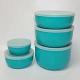 Conjunto de 5 potes plásticos com tampas - Fábrica de Utilidades - Verde - Fabrica de utilidades