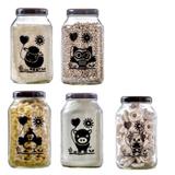 Conjunto de 5 Potes Vidro 3L (Ovelhinha/Corujinha/Galinha/Porquinho/Vaquinha) - Fazendinha - Vetrolar