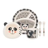 Conjunto de Alimentação Infantil Bebê Panda Oxford 5 Peças Fibra de Bambu