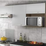 Conjunto de Armários Star com 3 portas + nicho para microondas Itatiaia Branco/Castanho
