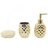 Conjunto de Banheiro Abacaxi Saboneteira Cerâmica Dourado Mimo - Mimo style