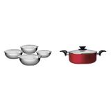 Conjunto de Caçarola 3,2L, 4 Tigelas Rasas e Medidor MadeiraMadeira 404491 Vermelho/Inox - Euro home
