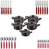 Conjunto De Caçarola 5 Peças Para Sua Cozinha + Talheres Vemelhos - Dona chefa