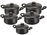 Conjunto de caçarolas 5 pçs teflon preta - Arnix