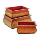 Conjunto de cachepot de rattan e madeira retangular - Btc decor