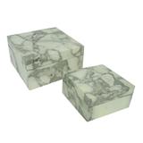 Conjunto de caixas marmorizadas de madeira 2 pcs calacata - Btc decor